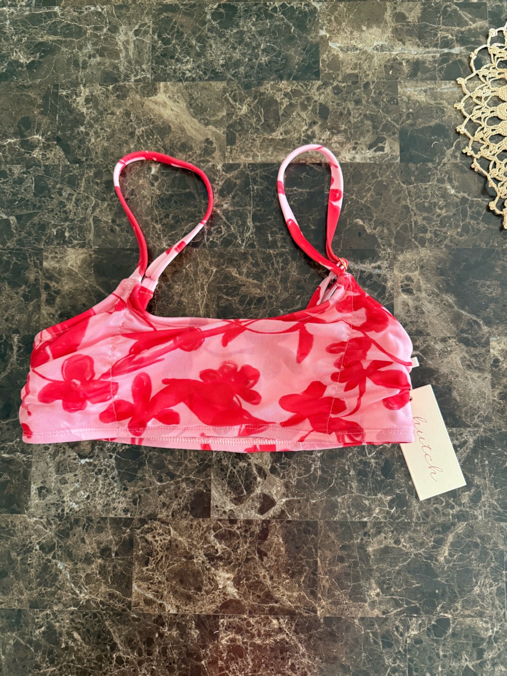 Hutch Girls Floral One-Piece Swim Top in Pink and Red